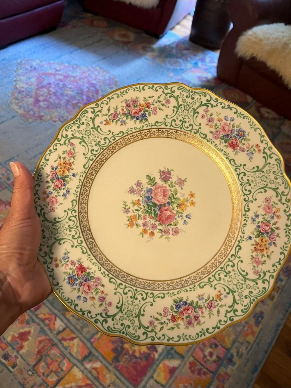 Classic Floral Dinner Plates – Green & Pink Pattern (Set of 4), vintage, bavaria